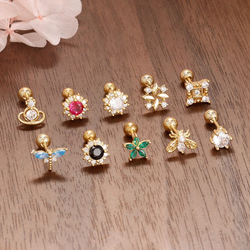 New Mini Zircon Minimal Ear Stud Earrings For Women Korean Fashion Punk Tragus Small Animal Earring Cartilage Piercing Jewelry