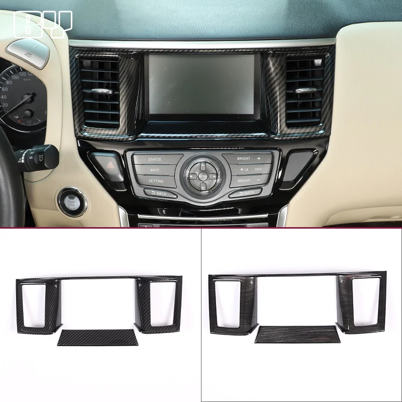 For Nissan Pathfinder 2013-2020 ABS Carbon Fiber Center Control Air Outlet Navigation Frame Cover Trim Sticker Car Accessories