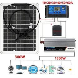 12V to 220V Solar Power System 300W Solar Panel 10A-100A Controller 1500W Modified Sine Inverter Complete Power Generation Kit