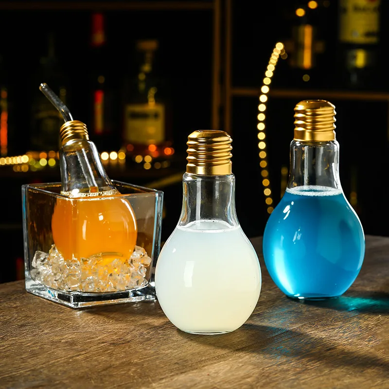 

1pc Creative Bulb Fashion Cute Milk Juice Light Bulb Shape Cup 100/200/300/400/500ml Party Plastic Bottle Cocktail Tool