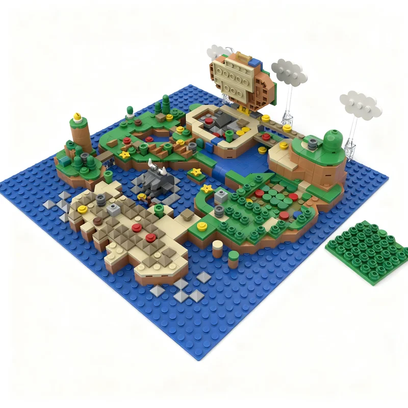 760pcs MOC Italian Plumber World Dinosaur Land Creative Display Model Building Blocks Home Ornament Shelf Decor Gift For Adults