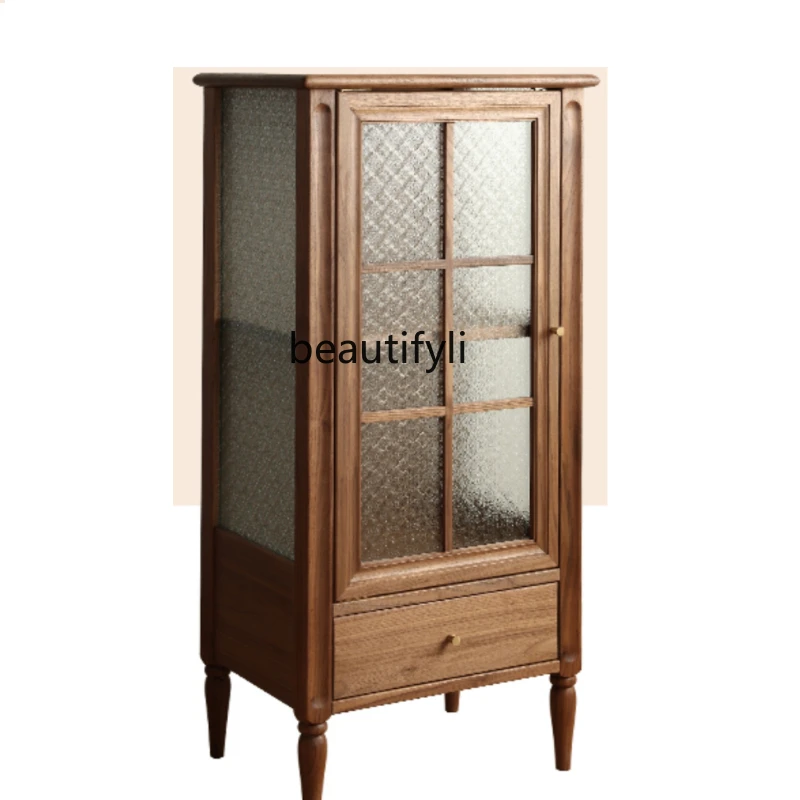 

Retro Nordic Solid Wood Bookcase Living Room Dustproof Glass Display Storage Cabinet