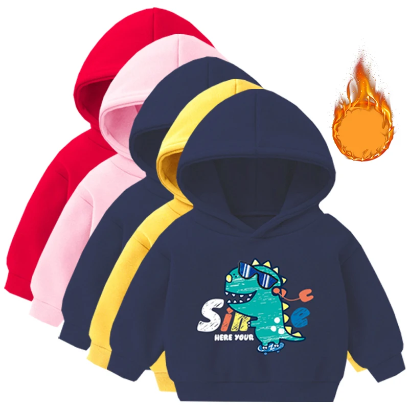 

1pcs Boys Girls Thick Velvet Cartoon Tees Kids Solid Casual Fashion Warm Autumn Winter Sweatshirt Hoodie Baby Cloths Infant Tops