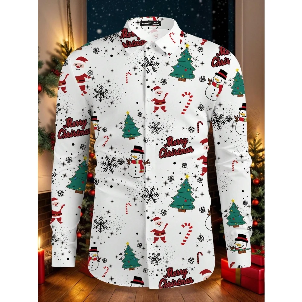 

Santa Claus Elk Graphic 3D Printed Long Sleeve Shirt Fashion Men's Shirts for Men Men's Shirt Street Shirts Casual Clothing Top