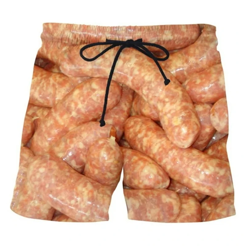 Short de plage graphique Delicious Food pour hommes, vêtements décontractés 3D, fromage, pizza, saucisse, pantalons courts College, troncs de planche pour garçons