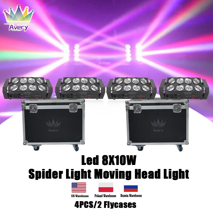 

0 Tax 4Pcs LED 8x10W RGBW moving head beam light With 2 Flycases for party event show Light DJ Lighting