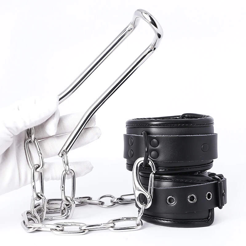 Humbler CBT Stainless Steel Ball Stretcher with PU Leather Ankle Cuffs Scrotum Squeezer Cock Ring BDSM Bondage Sex Toys for Men