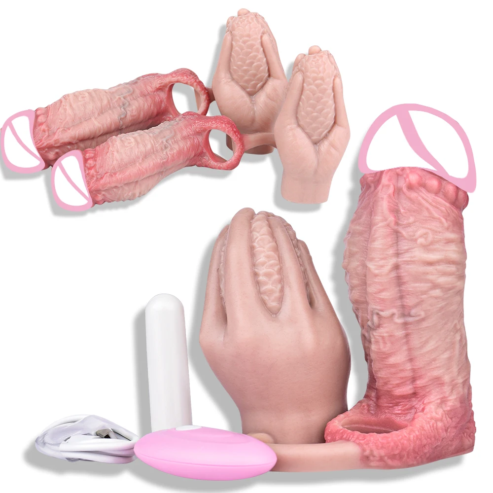 ANOSX Vibrating Penis Sleeve With Buttplug Soft Dildo Sheath Anal Plug Connected With Buttplug Penis Enlarger Penetration Toys