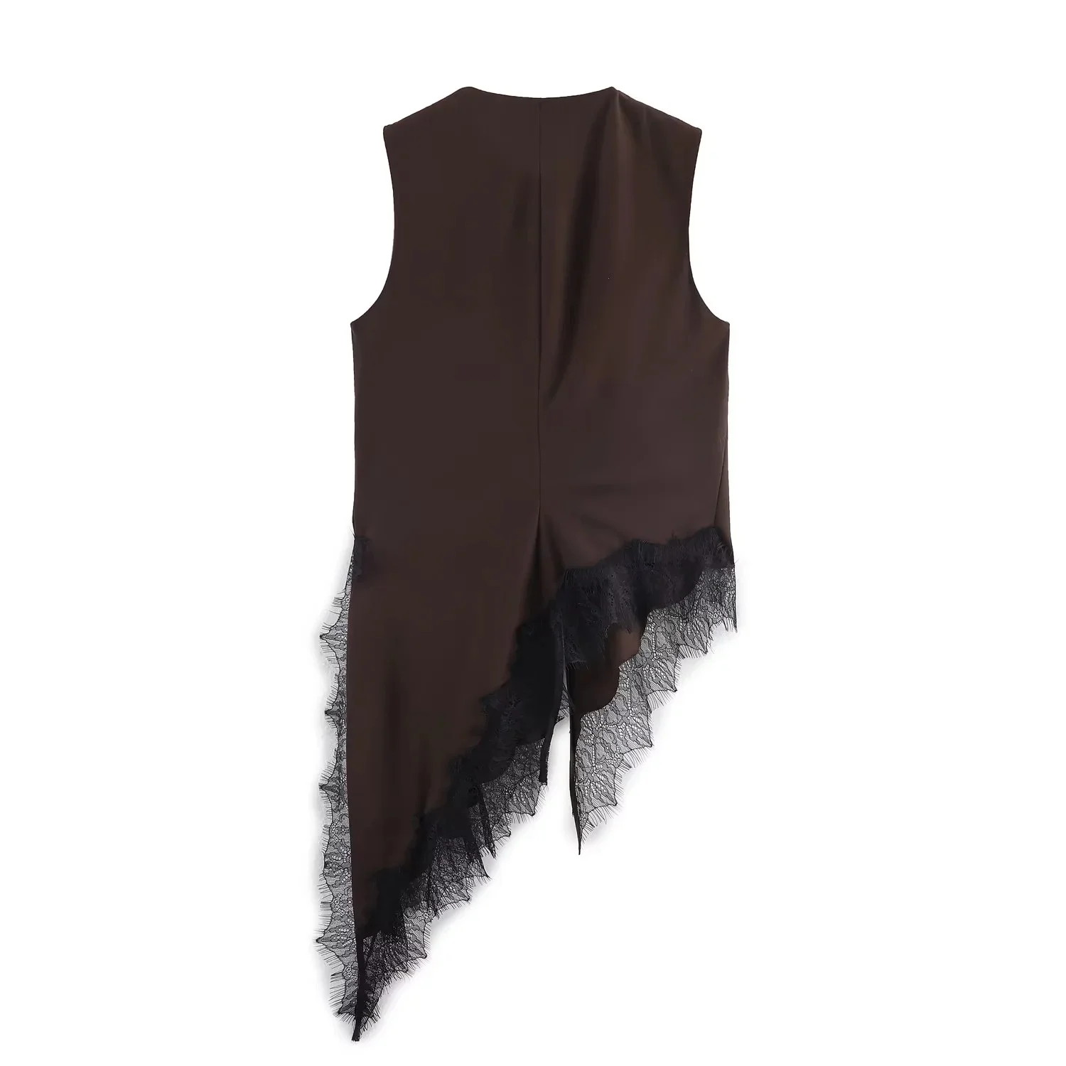 BSAY Damenmode Tanktop 2026 Frühling Sommer Neu Ärmellos V-Ausschnitt Spitzenbesatz Unregelmäßiger Saum Satin-Weste Schicke Damen-Oberteile Mujer – Detail 4