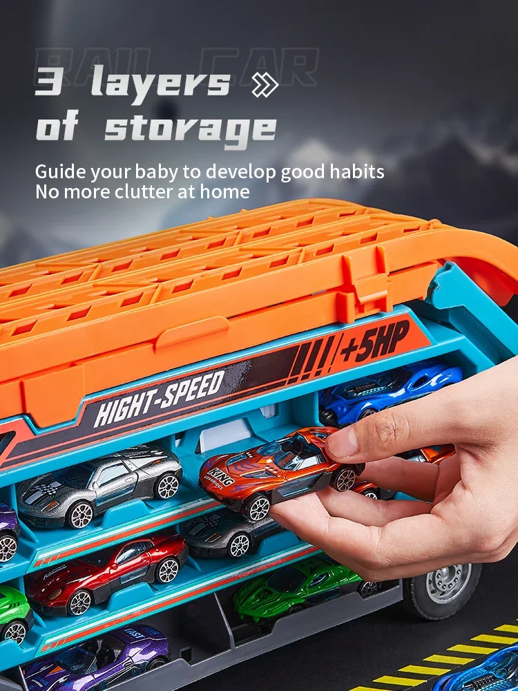 Carro ferroviário 3D - Sobre a Pista Carros Voadores de Alto Impacto Transformados Quebra-cabeça Inercial Power Car Toys Set - Conjunto de Carros de Liga