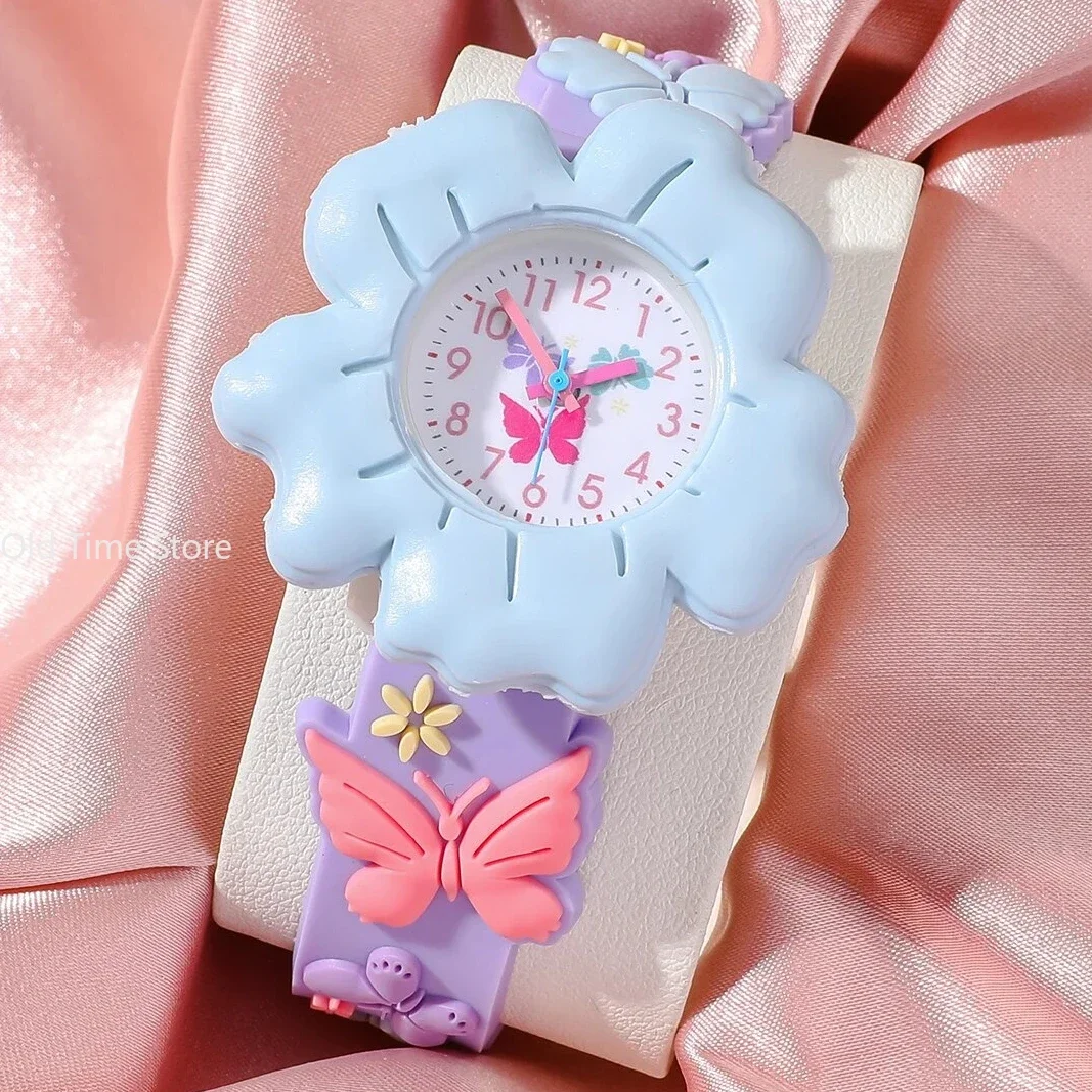 Neue Kinder blume Schmetterling Cartoon Uhr 3D-Muster PVC weichen Kleber haut freundliche Kinder lernen Uhr