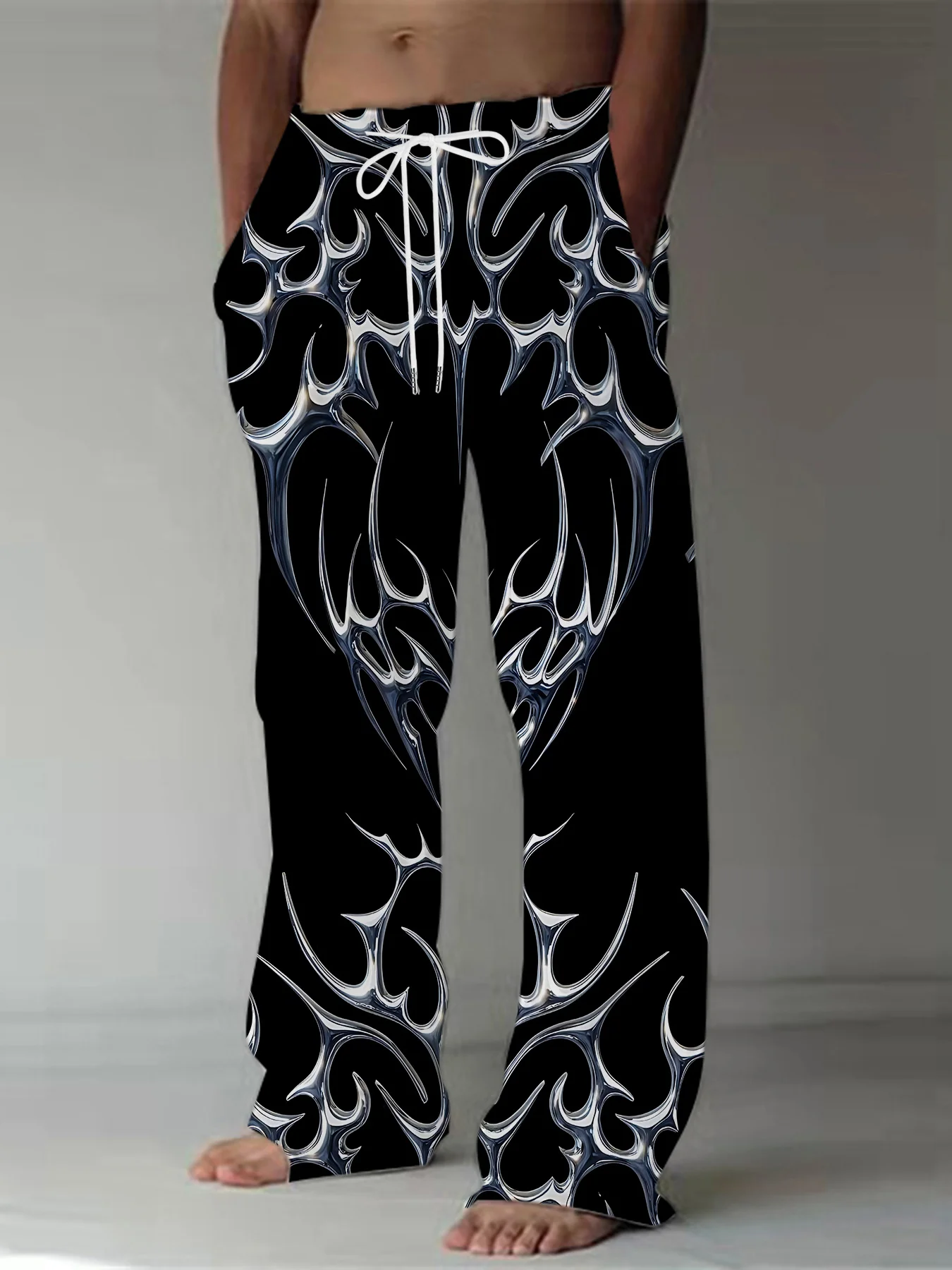 New Arrivals Gothic Tribal Skull Unisex Straight Leg Pants Abstract Thorn Graphic Trousers Dark Streetwear for Club Daily Casual