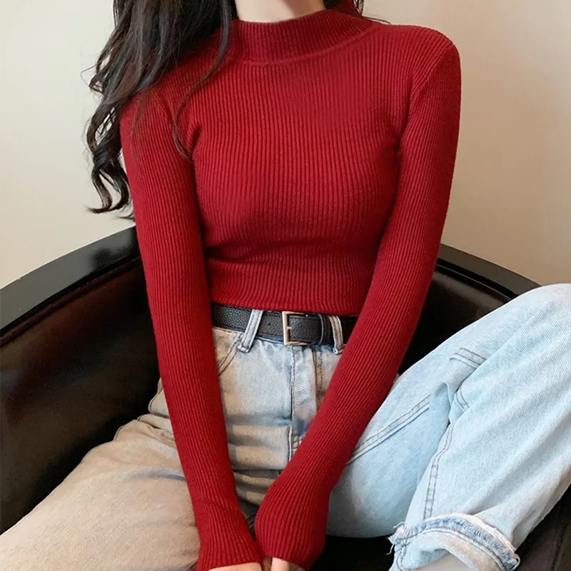 Solid Elegant Basic Knitted Women Turtlneck Sweater Casual Long Sleeve Slim Pullover Fashion Simple Clothes