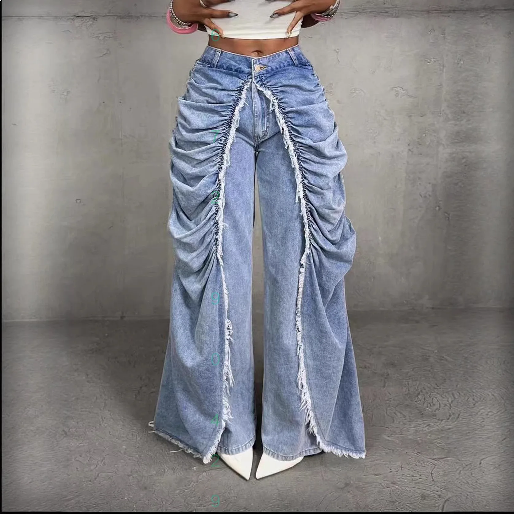 Women's Faux Two Piece Ripped Hem Skinny Jeans Denim Pants