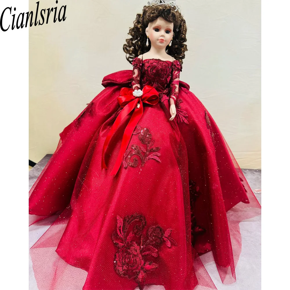 Red Personalized Teddy Bear Dresses Bead Appliques Mini Bow Puffy Birthday Dresses