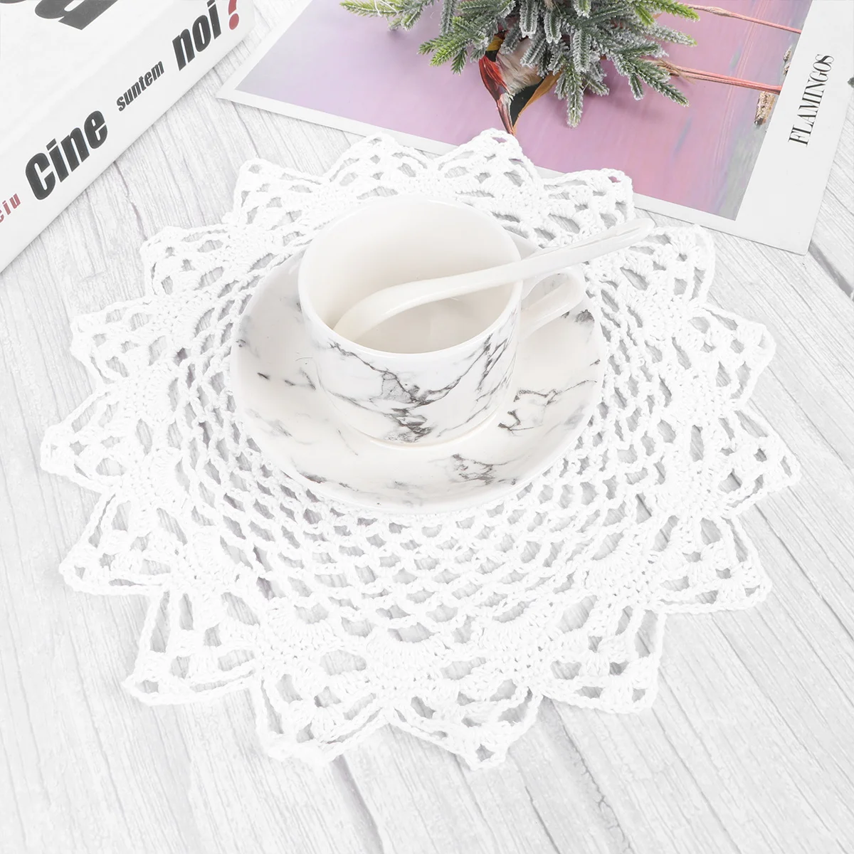 

1Pcs Crochet Placemat Cotton Dining Mat European Style Vintage Food Mat Wholesome Handmade Table Accessory for Home Kitchen Cafe