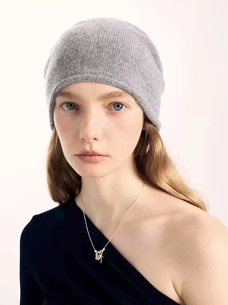 

100% Cashmere Beanies Stocking Cap Women Men Seamless Knitted Woolen Hat Soild Colour Autumn Winter