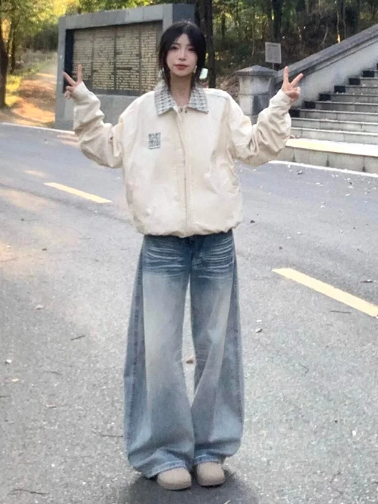 Grande taille Vintage américain Sle couteau Denim jean femmes automne hiver Fce doublé Thi taille basse mince jambe droite...