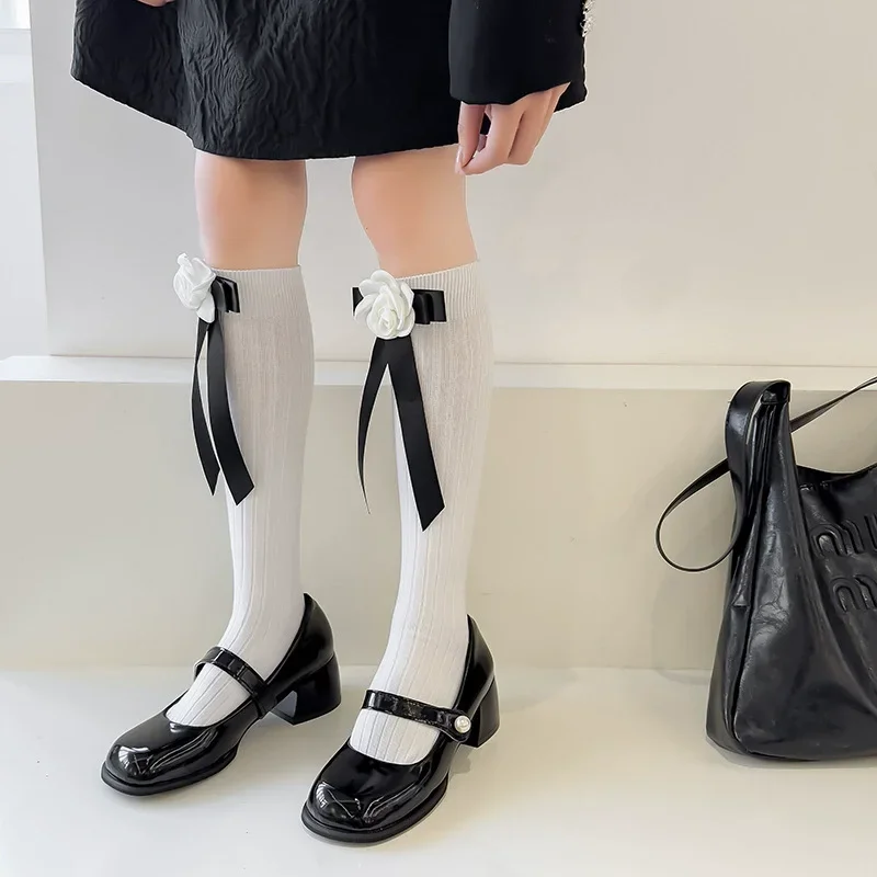 

Лолита JK Бант Средняя Трубка Носки 3D Камелия Цветок Галстук Носки Балетные Летние Тонкие Белые Носки Y2K Вечернее Платье Дизайнерские Носки