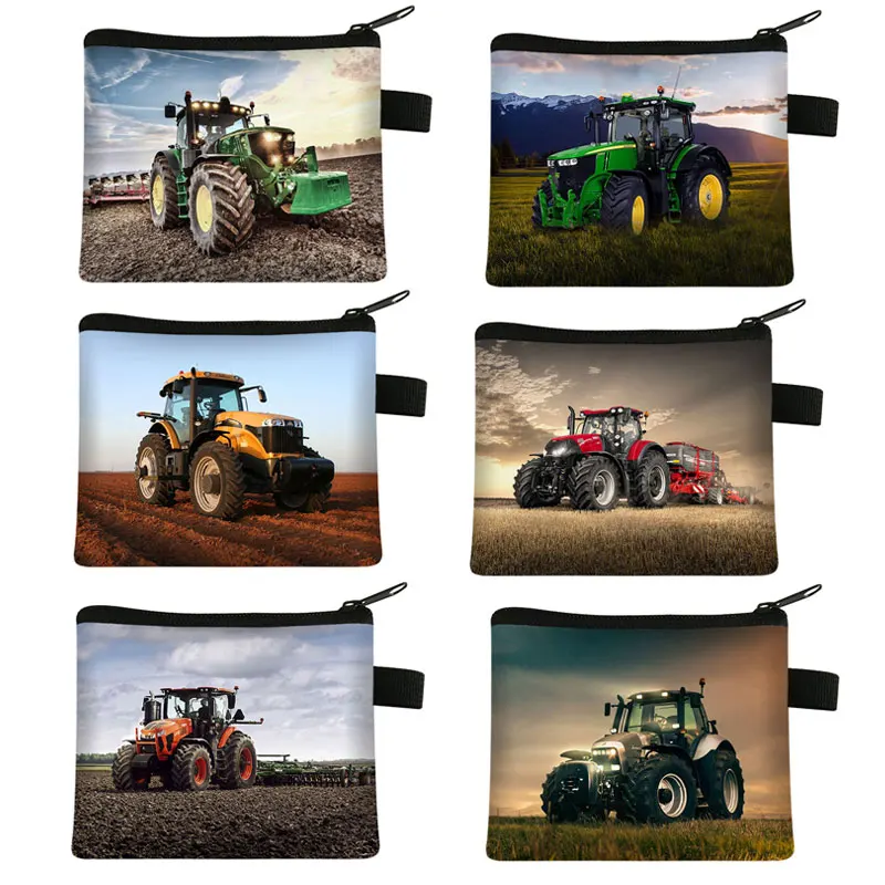 Tractor Print Coin Purse Boy Girl Storage Bag Woman Shopping Portable Coin Bag Wallet ID Credit Card Bag Gift