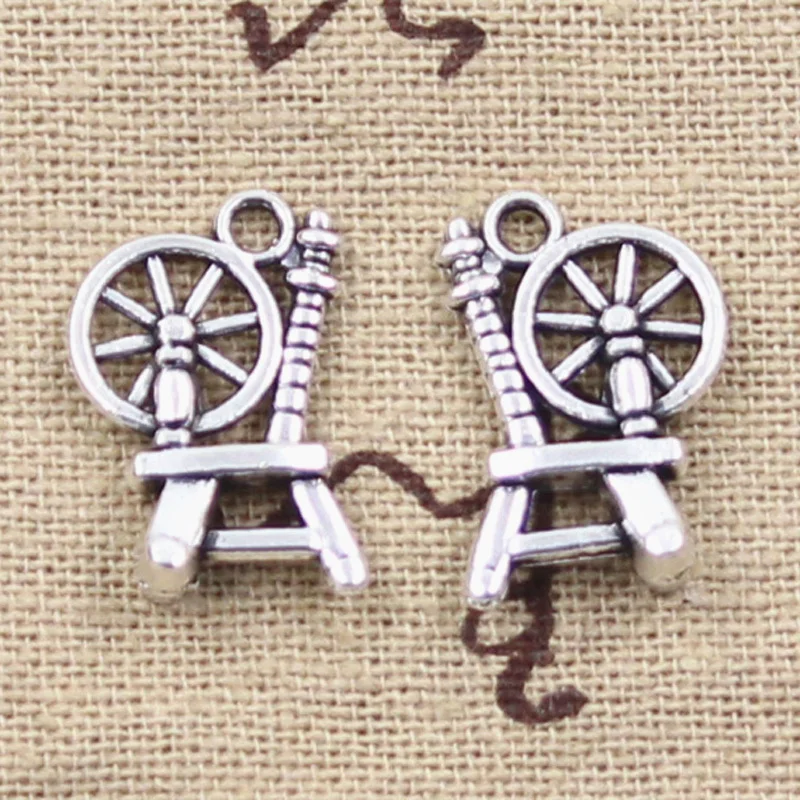 15pcs Charms Retro Textile Lathe 19x12mm Antique Silver Color Pendants Making DIY Handmade Tibetan Finding Jewelry