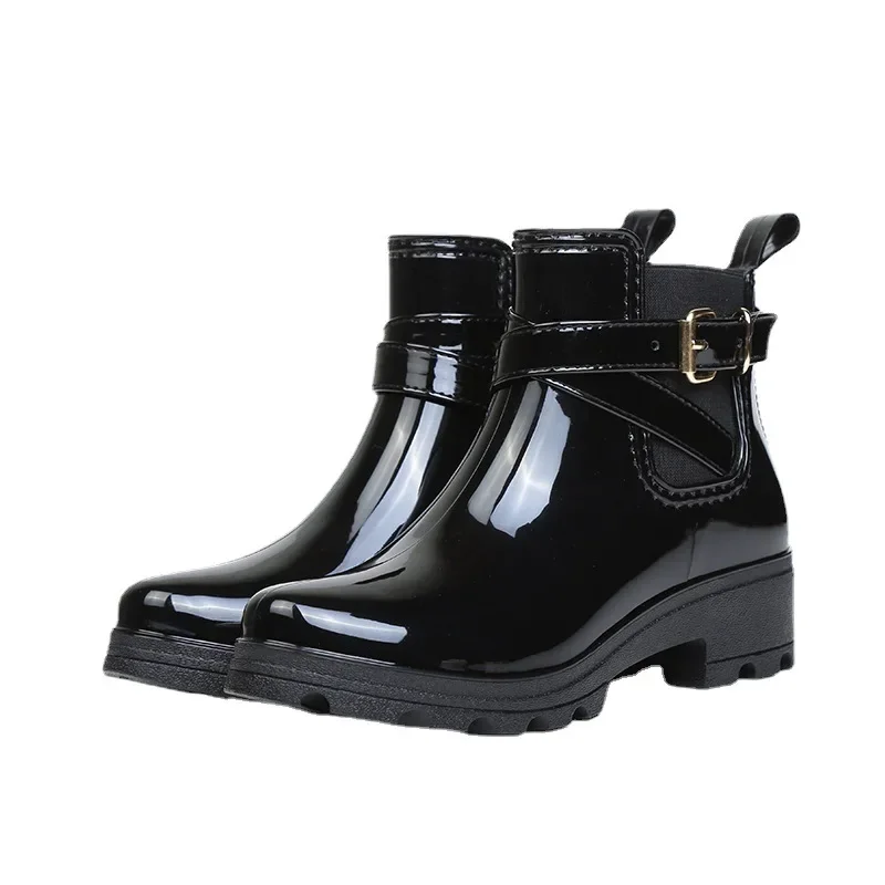 Rain Boots Women Leather Pu Ankle Bootie Waterproof Rubber Walking Shoes Girls Fashion Ladies Winter Shoes for Outdoor Rainy Day