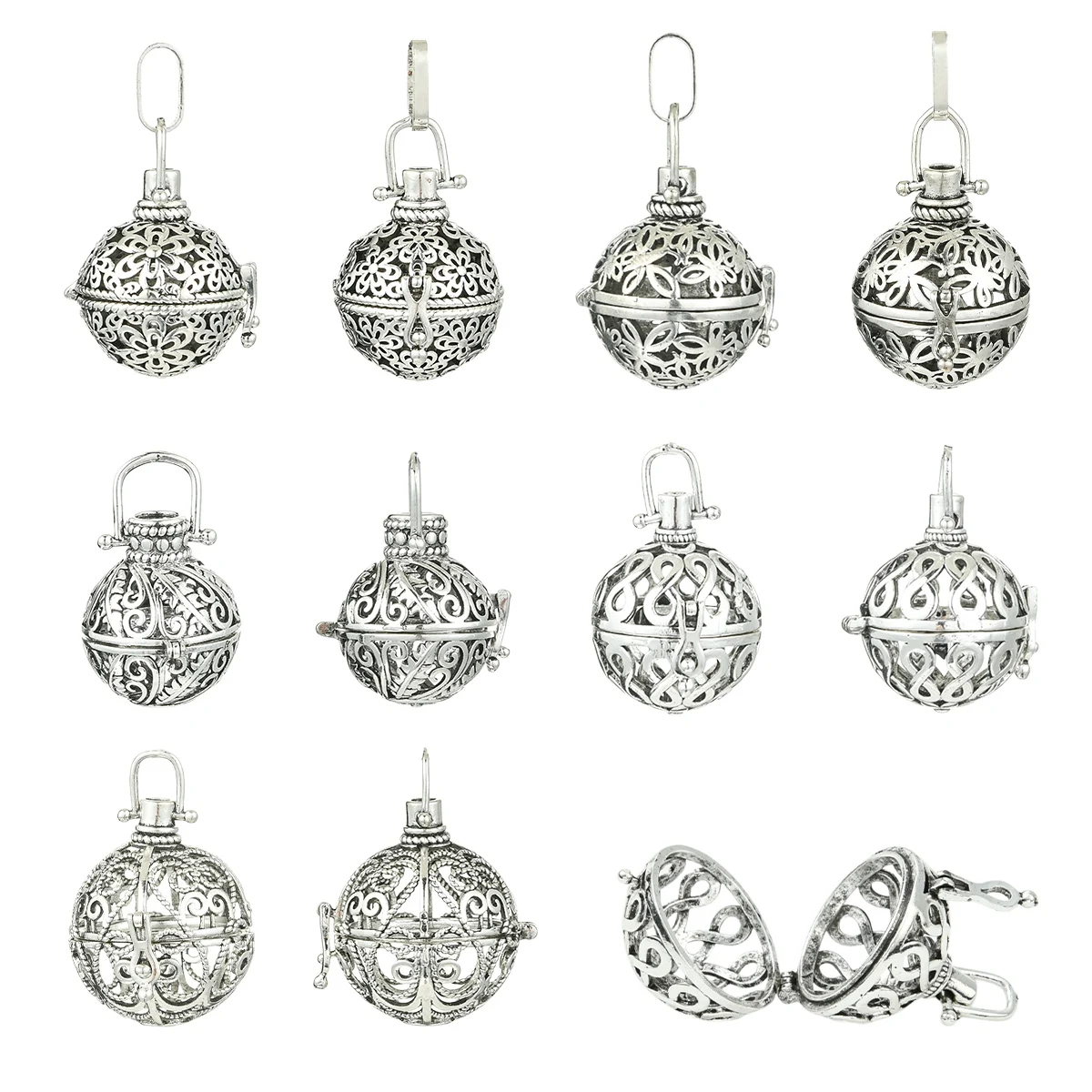

10Pcs Vintage Rack Plating Brass Cage Pendants - Hollow Round for Chime Ball Pendant Necklaces DIY Jewelry Making