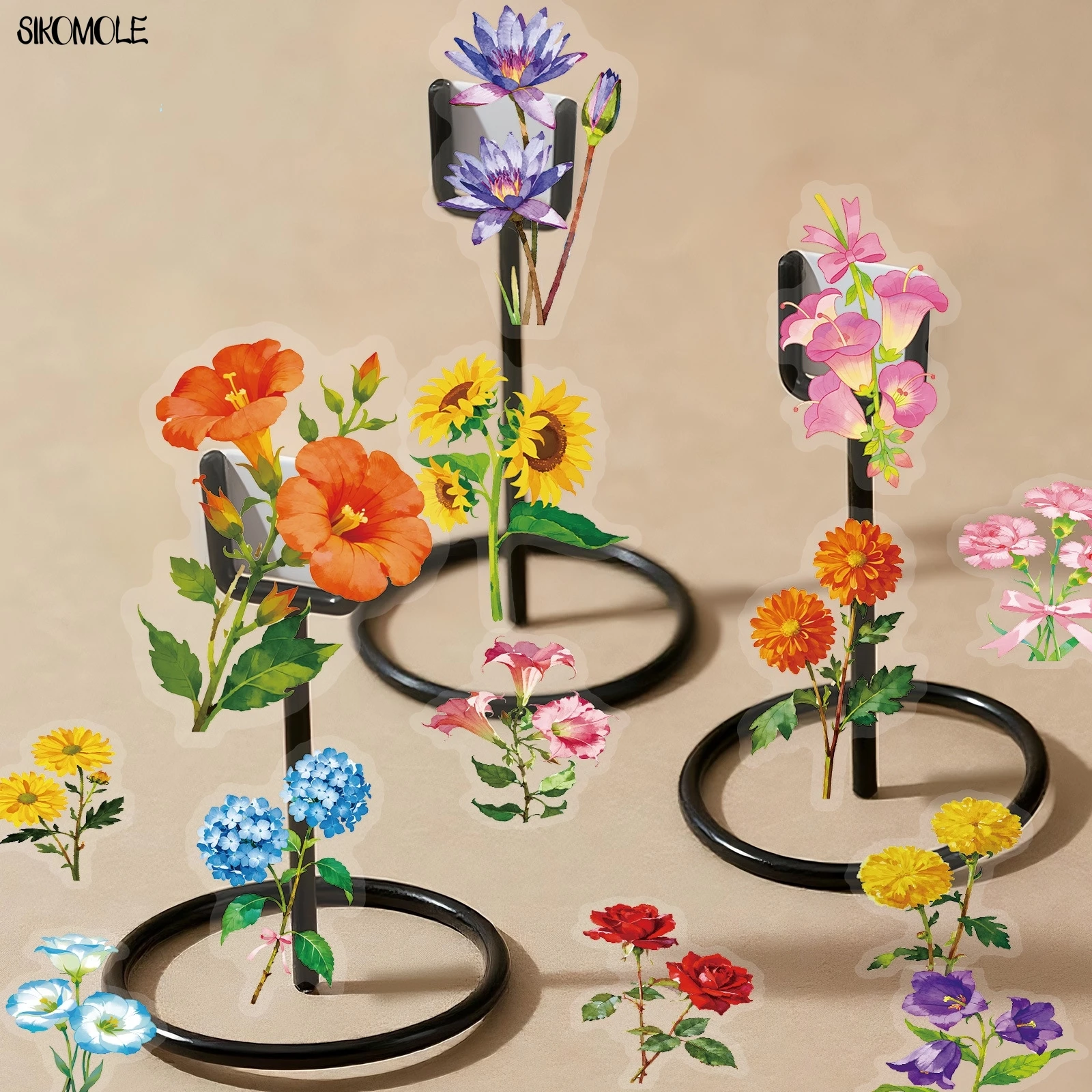 56pcs Transparent Cartoon Colorful Flower Graffiti Stickers Pack Waterproof PET Bookkeeping Material Decorative Notebook Sticker