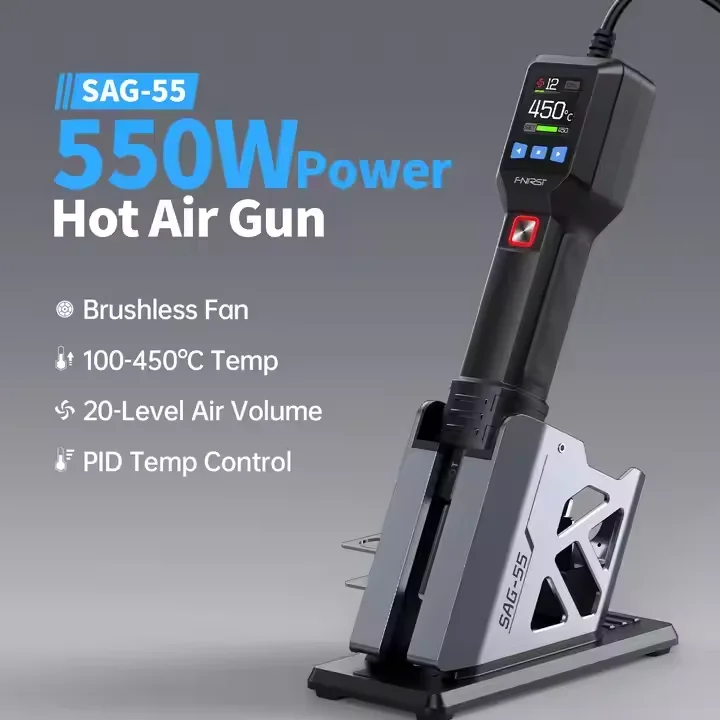 

SAG-55 550W Стандартный высокотемпературный термофен, ручной, с 4 насадками для SMD/пайки/термоусадочной упаковки