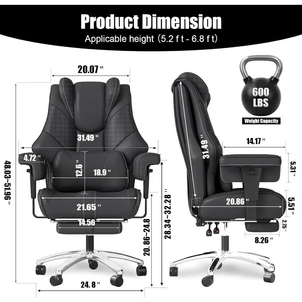 Большое и высокое офисное кресло, кожаное офисное кресло с подставкой для ног для тяжелых людей, широкая эргономичная удобная высокая спинка