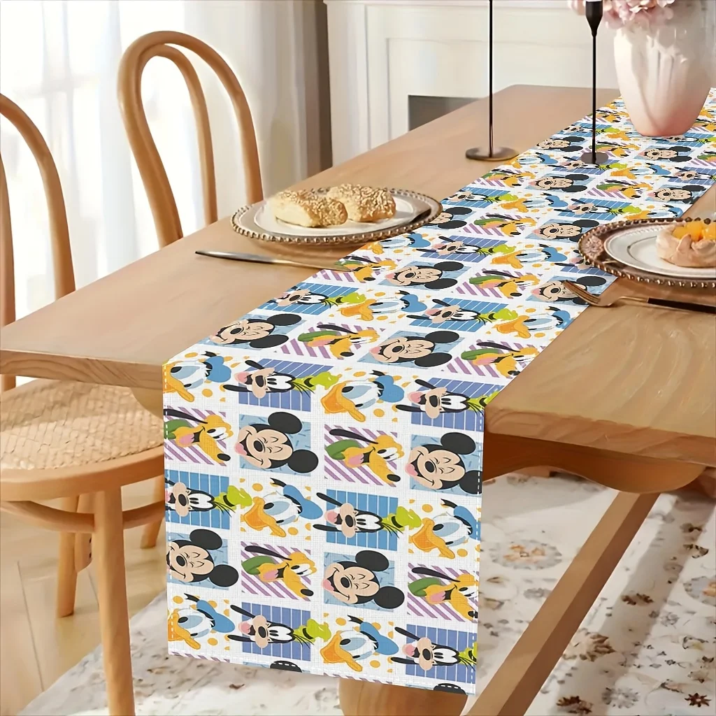 1 Piece Mickey Mouse Family Cartoon Design Table Runner - Perfect for Romantic Indoor and Outdoor Dining, Ideal for Parties and Weddings.