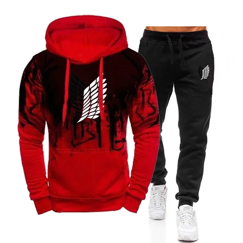 New Men\'s Tracksuit Two Pieces Sets Hoodies Men Casual Cotton Autumn Winter Warm Hooded Sweatshirts+Pants Fashion Male Suit