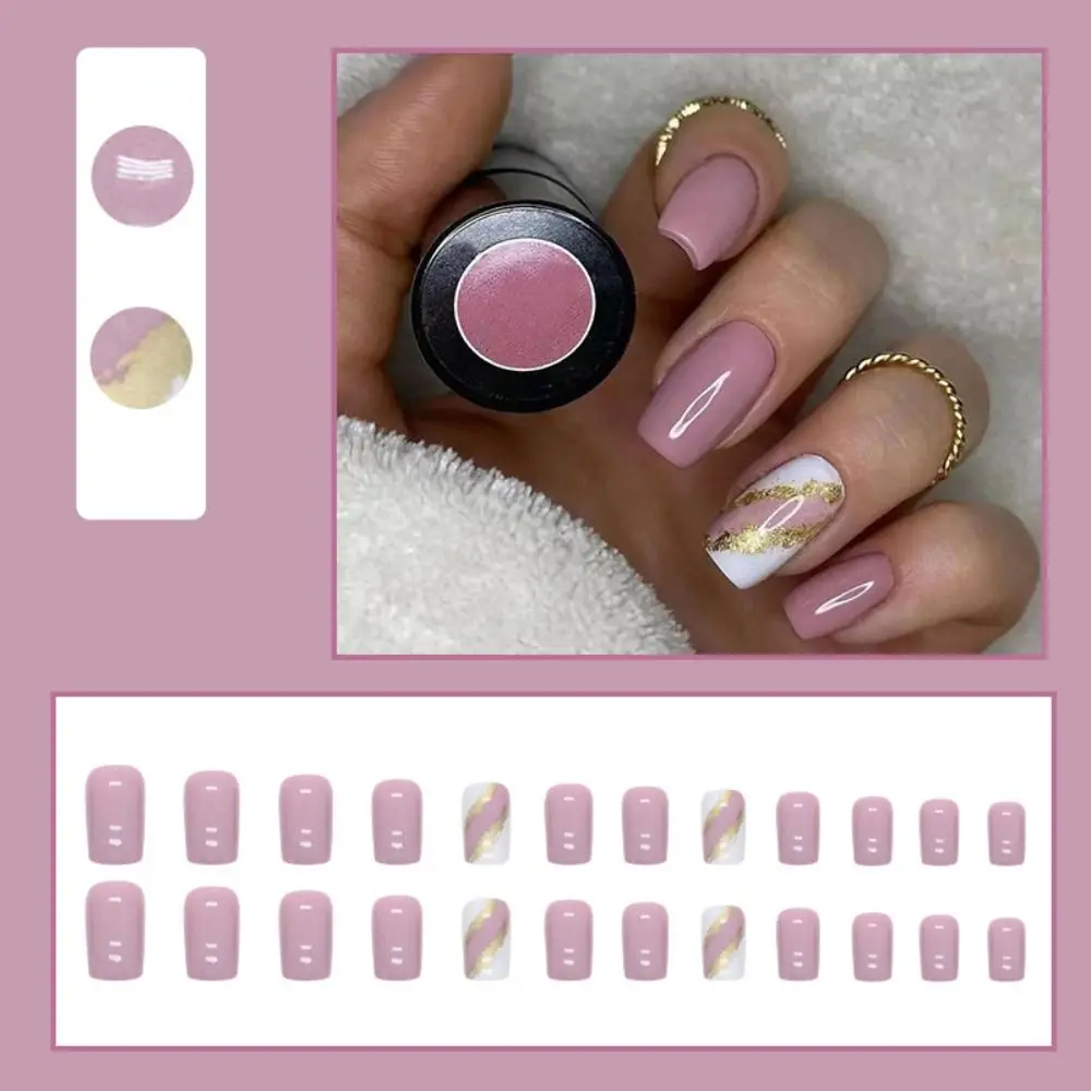 أطراف أظافر بغطاء كامل اضغط على الأظافر DIY متوسطة الطول برأس مربع أظافر صناعية فرنسية #6