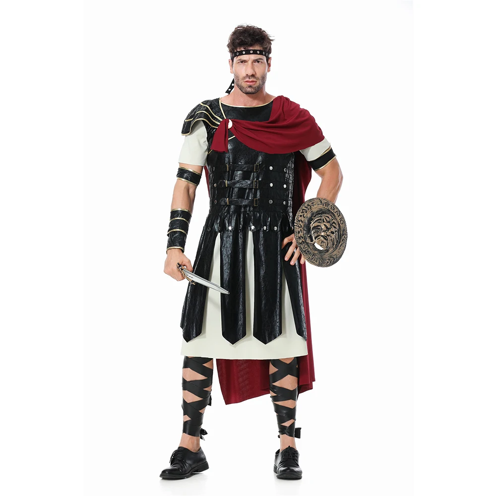 

Medieval Roman Knight Warrior Costume Men Halloween Carnival Party European Soldier Cosplay With Cloak