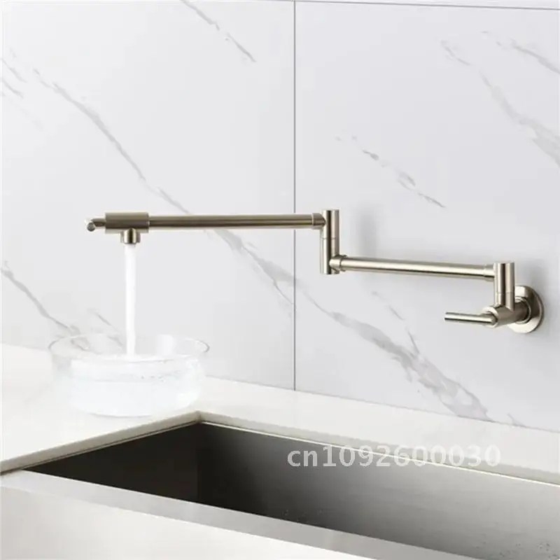 

Brushed Gold Pot Filler Tap Wall Mounted Foldable Kitchen Faucet Nickel SUS304 Black Sink Tap Spout Single Cold Folding Rotate