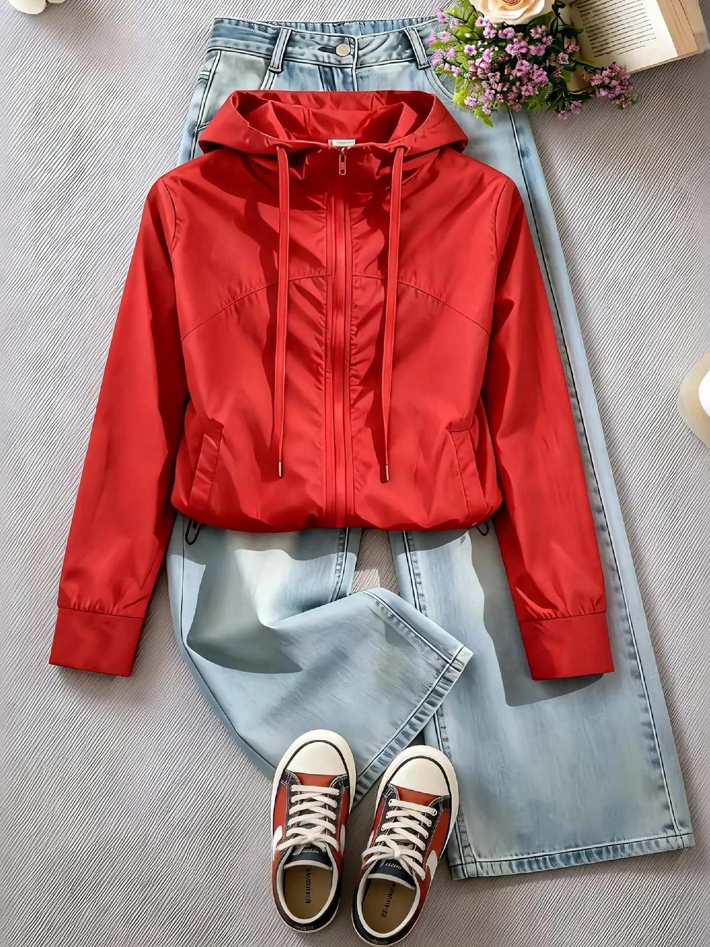 

Summer Women's Fashionable Pure Color Short Hooded Jacket Breathable Sun Protection Versatile Outerwear Commute Style Long Sl...
