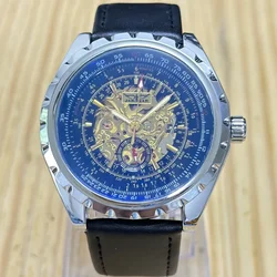 Luxury Brand Jaragar Mens Automatic Watch Skeleton Display Leather Mechanical Wristwatch Male Business Clocks Relogio Masculino