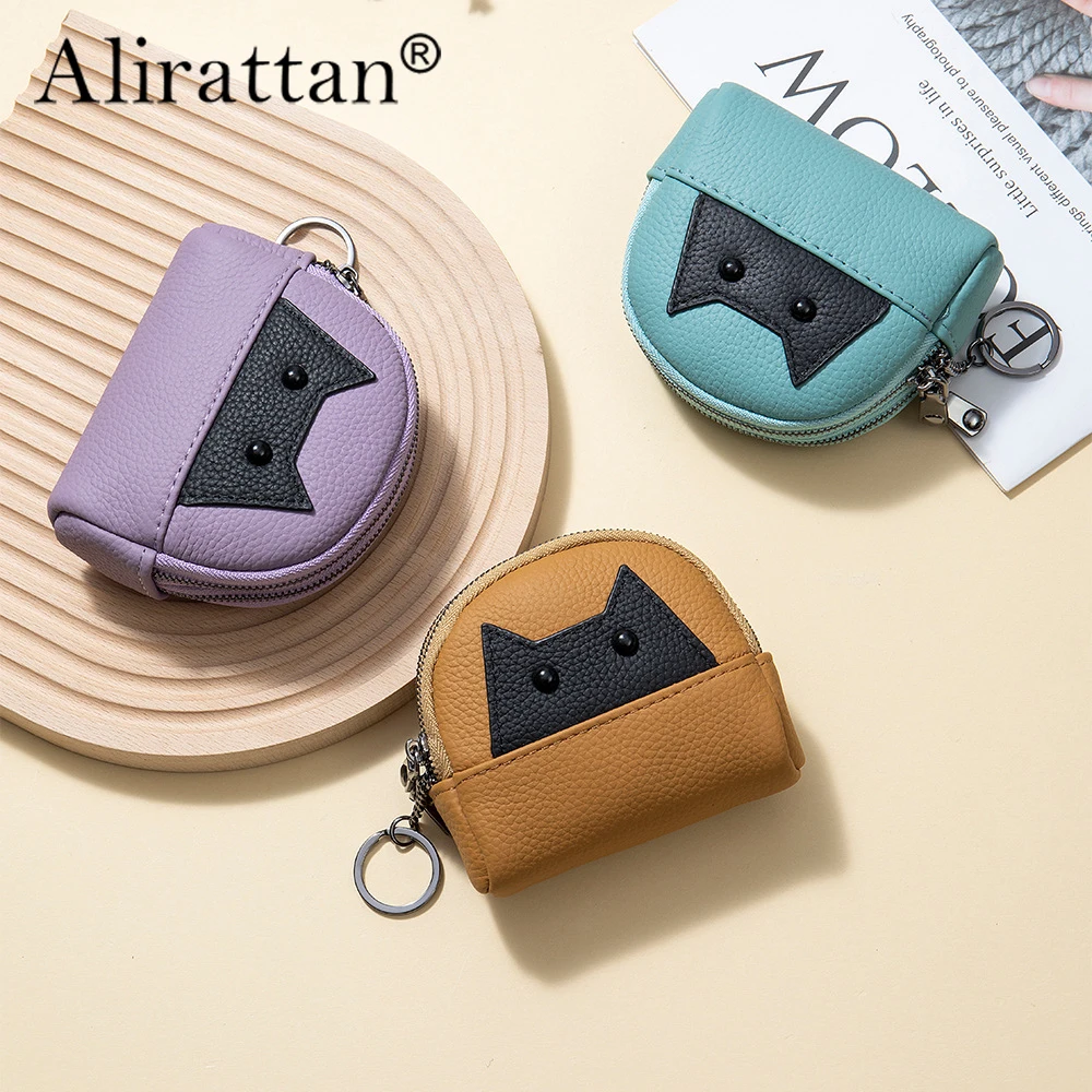 

Alirattan New Creative Cute Double Zipper Coin Bag Storage Bag Genuine Leather Japanese Cartoon Animal Mini Change Bag for Women