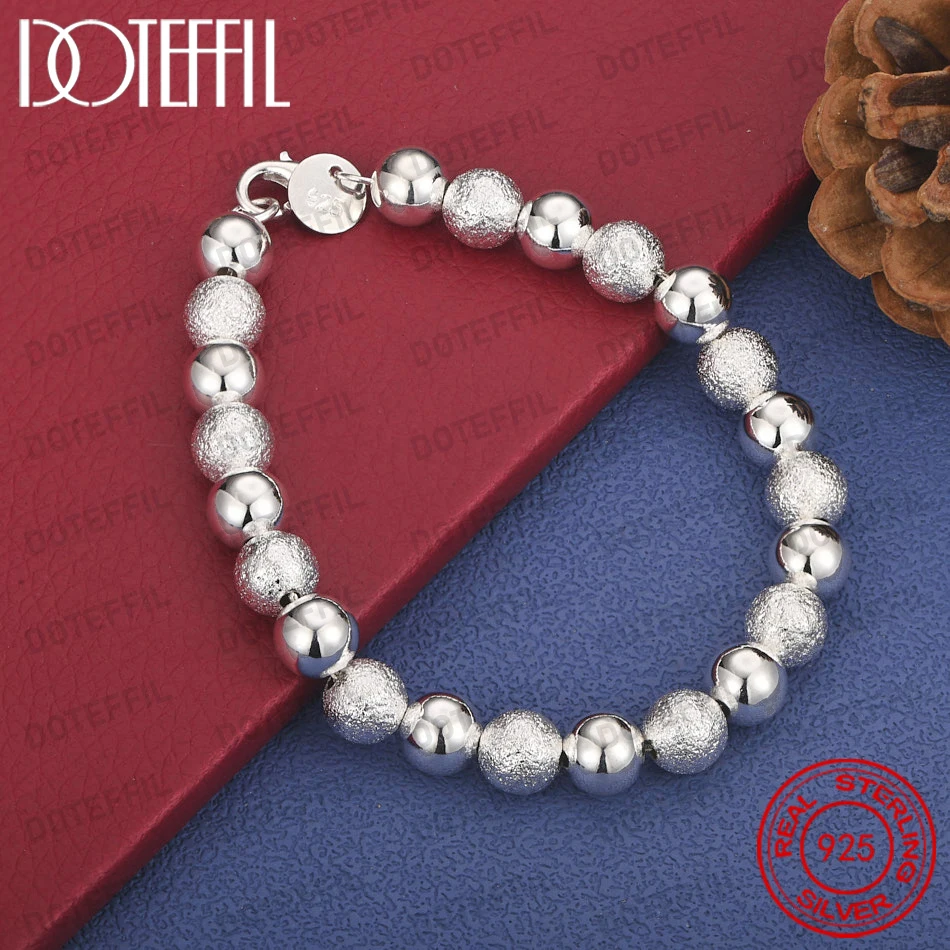 

Стильный браслет из стерлингового серебра 925 пробы с матовыми бусинами, 8 дюймов (8 мм), для женщин, подарок на свадьбу или вечеринку