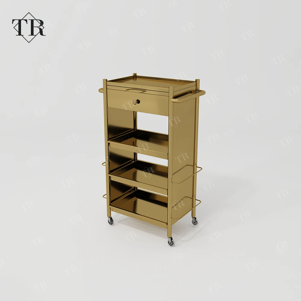 Turri-Stainless Steel Makeup Trolley, Metal, banhado a ouro, Salon Barber Cart, rodas direcionais para Lash Beauty