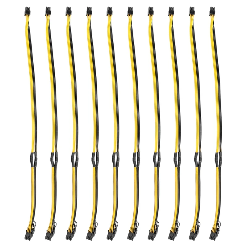 NEW-10Pcs PCI-E PCIE 6Pin To Dual 8Pin 6+2Pin Adapter Cable Graphics GPU Video Power Cable 16AWG+18AWG For Miner Mining