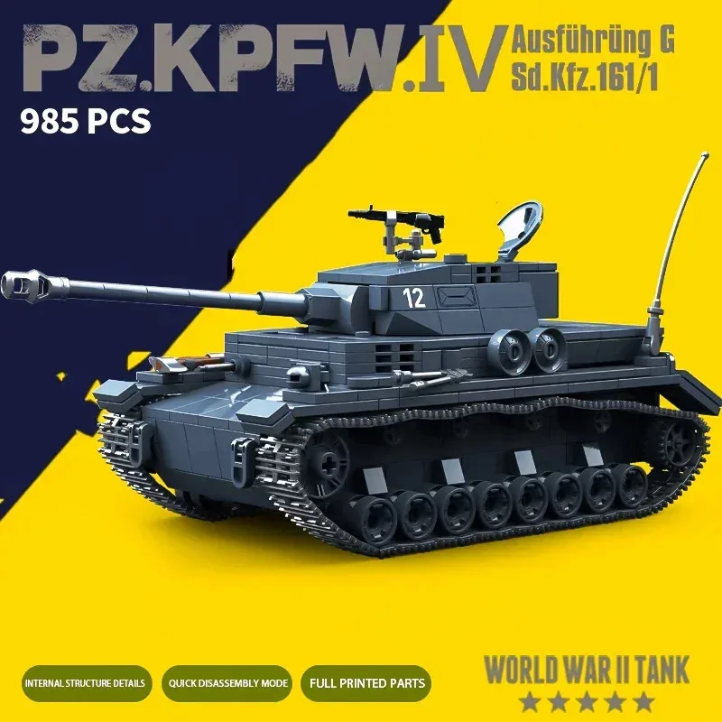 

PZ.KPFW.IV Танк времен Второй мировой войны, сборочные блоки, военная модель MOC, головоломка, детская головоломка, игрушка для мальчиков, трек, бронеавтомобиль 100251