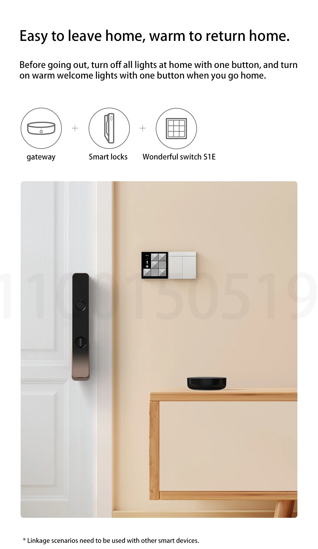 Aqara-S1E Touch Control Smart Switch, 4 Full LED, Calendário Temporizador, Estatísticas de Energia, Cena, Remoto para Home App