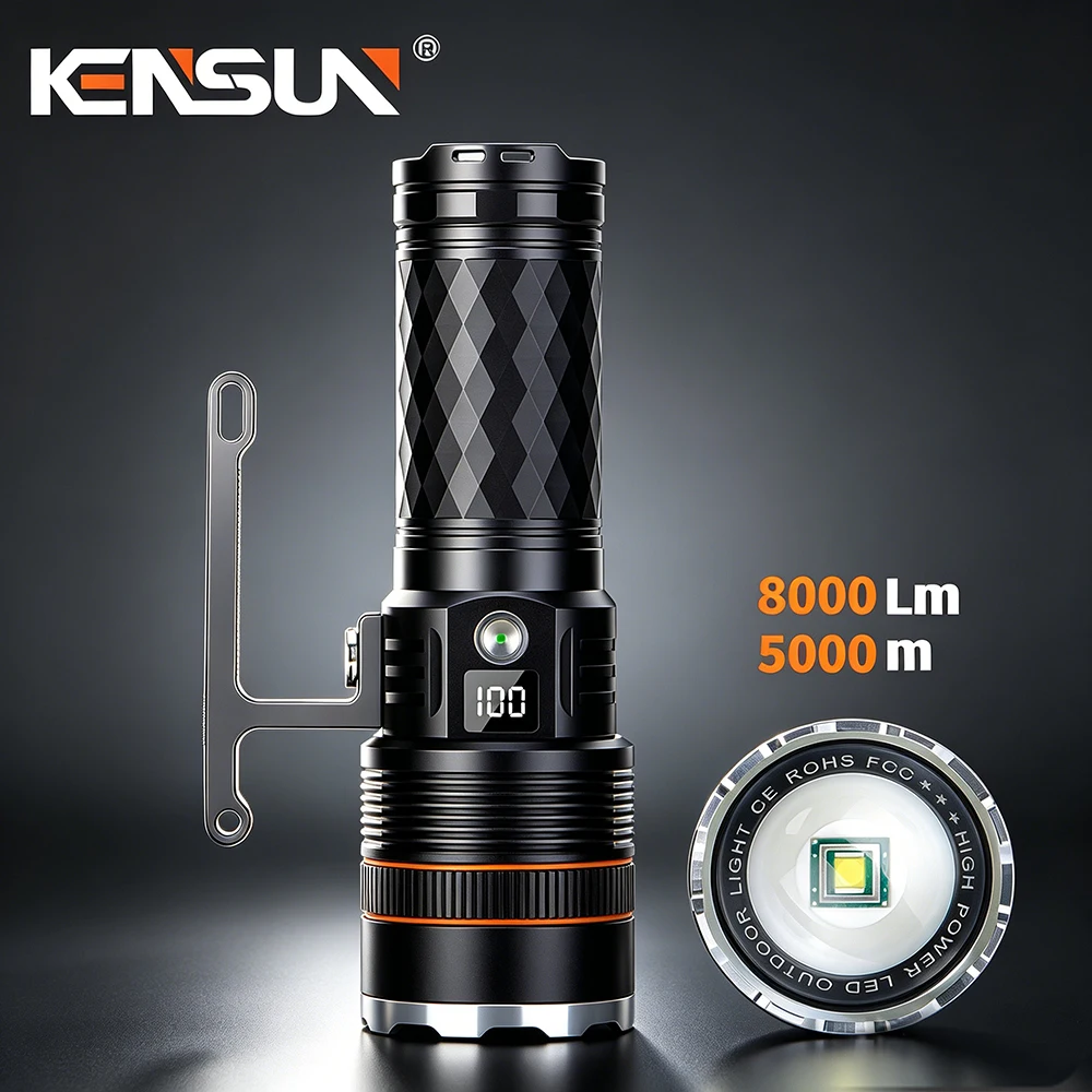 High Power LED Flashlight Metal  Super Long Range Waterproof Tactical Torch with Colorful night light for Camping Hiking