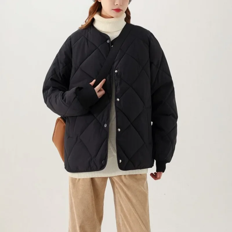 Collarless rhombus cotton-padded jacket women's winter light cotton-padded jacket winter 2024 new style