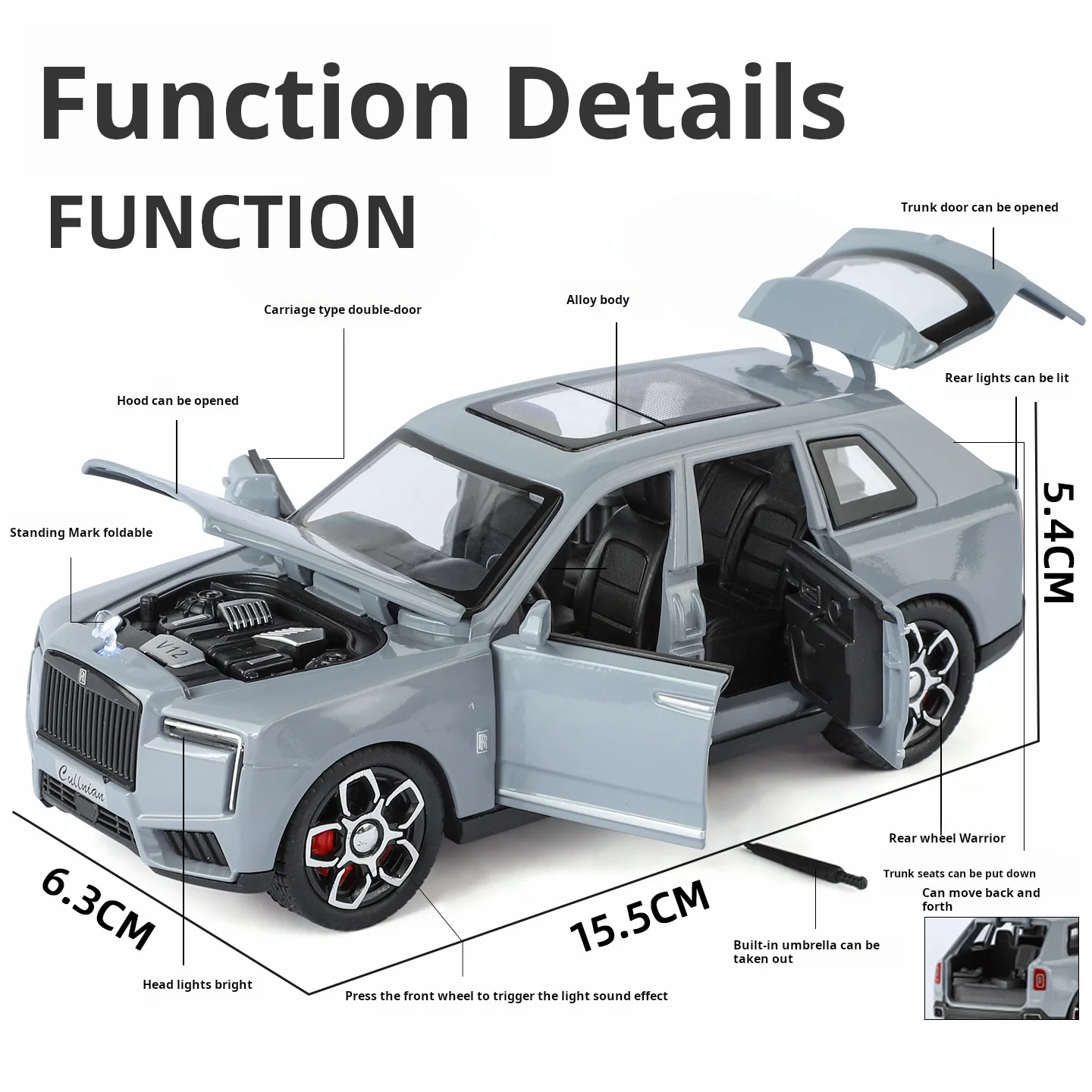 1:32 escala simulação rolls-royce cullinan liga diecast modelo de carro clássico som luz puxar para trás meninos brinquedo presente do miúdo