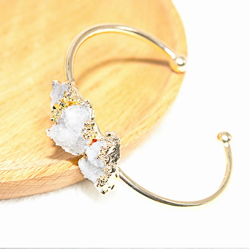 Irregular Raw Druzy Stone Bracelet for Women Handmade Crystal Cluster Open Cuff Bangle Jewelry