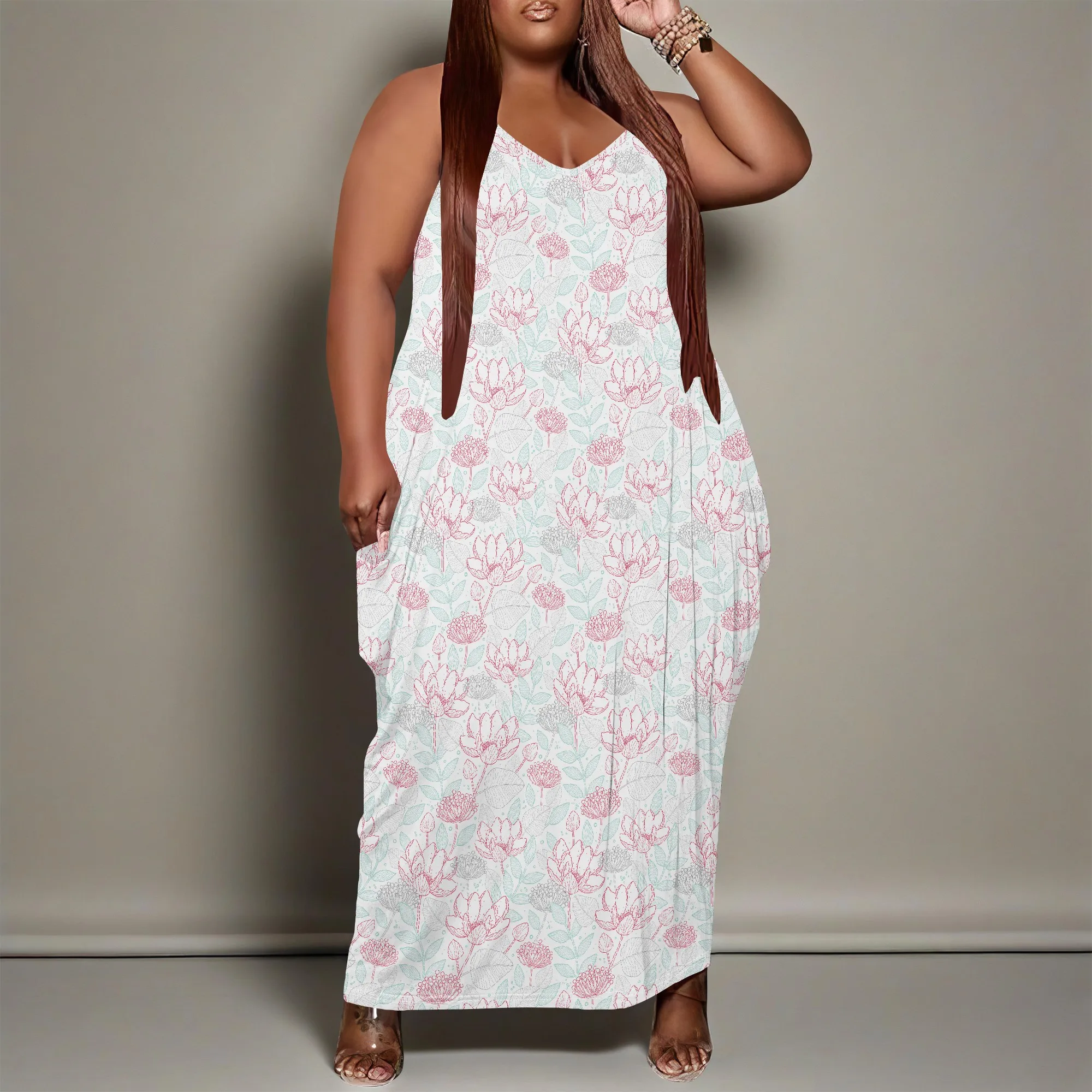 Women's Plus Size Dress Floral Print Loose Slip Maxi Dress with Pocket Stretchy Bohemian XL-6XL
