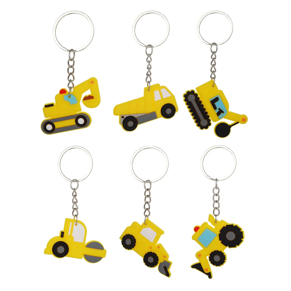 12Pcs PVC Engineering Construction Gifts Party Keyrings Vehicle S Keychain Sengineer Gift Trucks Playset Educational Favors