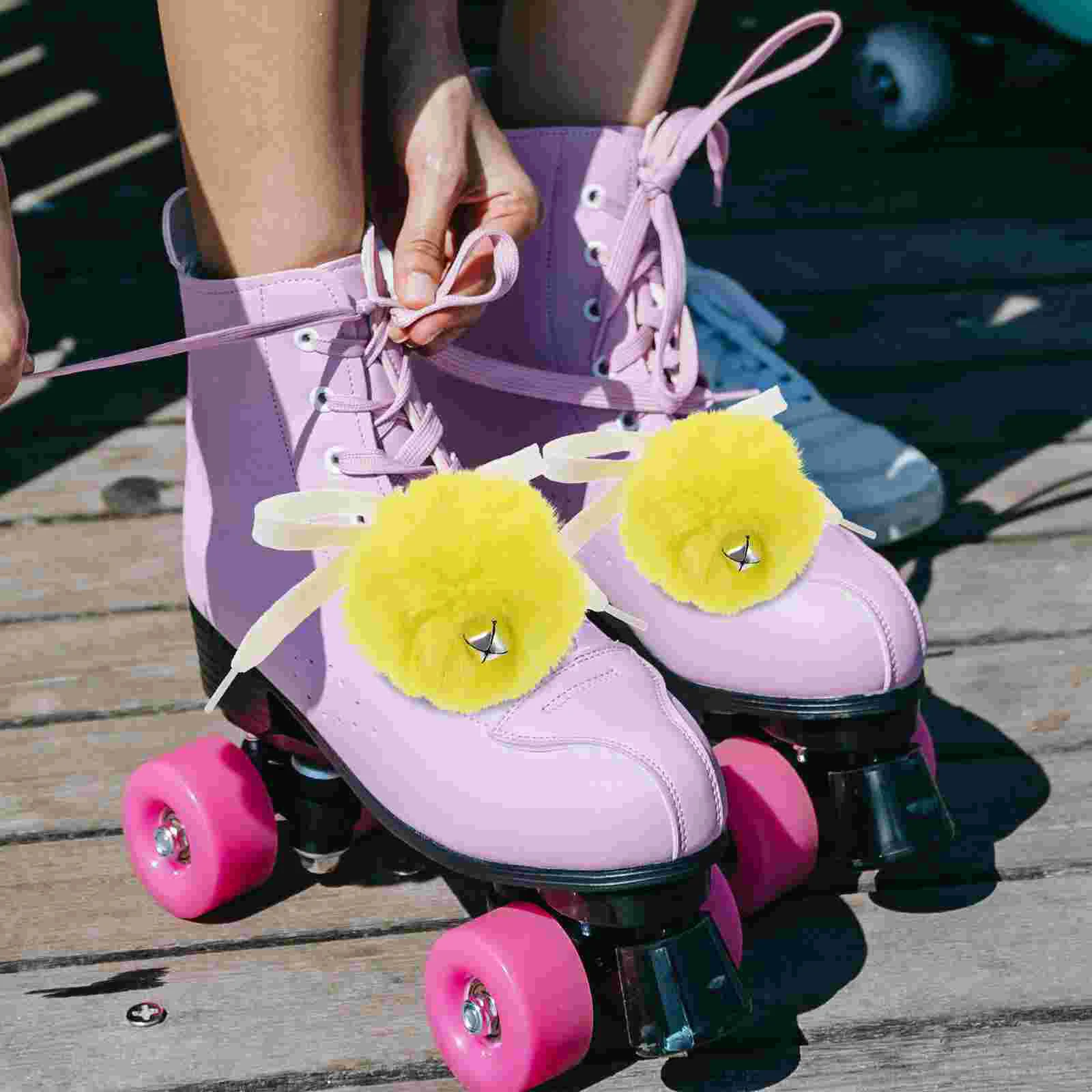 2 Pcs Skate Fur Ball Board Ice Skates Pompom Poms Fluffy Balls Hairball Roller for Girls Artificial Laces Women's